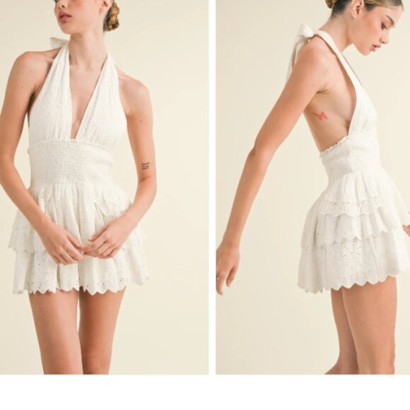 Reset By Jane Arielle Halter Eyelet Mini‎ Dress White - Small - Picture 1 of 15